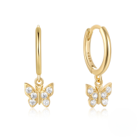 wholesale S925 Sterling Silver Butterfly Zircon Ear Cuff, A Trendy And Creative Ins-style Earring For Women-Gold-White Diamond 925 Silver