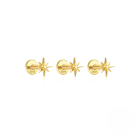 wholesale S925 Sterling Silver Flatback Threader Ear Piercing Jewelry Set With Exquisite Rhombus Zircon, Three-piece。-3pcs set gold#2