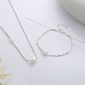 wholesale S925 sterling silver interlocking bamboo chain pearl necklace and bracelet set, fashionable and luxurious style versatile jewelry-0-2