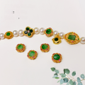 wholesale S925 gold-plated silver fittings natural A-grade jade four-leaf clover bracelet pendant Myanmar jade jewelry bead accessories-0-3