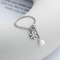 wholesale S925 Sterling Silver Korean-style Creative Snowflake Pearl Interlocking Chain Adjustable Ring for Women-0-1