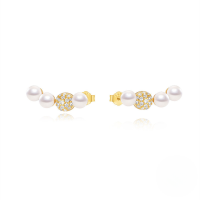 wholesale S925 Sterling Silver Fashionable Petal Zircon And Pearl Earrings, Korean Style Minimalist Studs-Gold#7&gt;925 silver