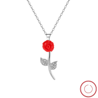 wholesale S925 Sterling Silver Metal Rose with Zircon Necklace, Acrylic Flower Cross-Border Best-Seller Wholesale-Platinum, acrylic red flowers, 4A white zirconium &gt; 925 silver