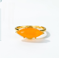 wholesale Metal: 925 Silver Japanese and Korean new geometric marquise yellow chrysoprase statement ring for women, wholesale from manufacturers-10K gold color Adjustable opening