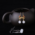 wholesale 925 Silver Xinyi Chinese Light Luxury Palace Retro Style Jade Earrings with Certificate, Featuring Auspicious Clouds, Beads, and Hetian Jade Ear Drops-0-2
