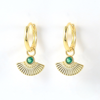 wholesale S925 Sterling Silver Ins Fan-shaped Ear Clasp Earrings, Cross-border Trendy, Minimalist Style, Popular European And American Ear Accessories-Gold-Green Diamond