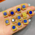 wholesale S925 silver gold-plated natural lapis lazuli accessory spacer bead hand plaque drop bracelet necklace DIY semi-finished product-0-9