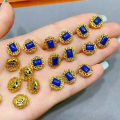 wholesale S925 silver gold-plated natural lapis lazuli accessory spacer bead hand plaque drop bracelet necklace DIY semi-finished product-0-7