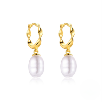 wholesale S925 Sterling Silver Retro Pearl And Zircon Cross Earrings, Popular In Europe And America, Minimalist Ins Style-Gold#1 925 Silver