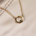 wholesale 9K Gold Vintage 18K Gold Emerald Necklace for Women, Fashion Hexagonal Collarbone Chain Jewelry Gift-0-1