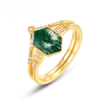wholesale S925 Sterling Silver Cross-Border New Personalized Fashion Natural Green Moss Ring European and American Style Elegant High-End Set Ring Wholesale-0-0