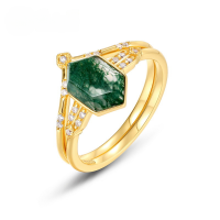 wholesale S925 Sterling Silver Cross-Border New Personalized Fashion Natural Green Moss Ring European and American Style Elegant High-End Set Ring Wholesale-10K gold + swimming paint US6#