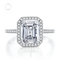 wholesale S925 Sterling Silver New Simulated High Carbon Diamond Luxury Halo Vintage 8*10mm Rectangular Ring-R316 White No.7