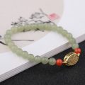 wholesale Gold-plated 925 Sterling Silver Inlaid with Large Cabochon Jasper Beads 6mm Jade Beads "Qing Shui" Material Hetian Jade Bracelet for Women-0-1