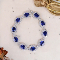 wholesale S925 silver plated with 18k gold, Yuntong Jewelry new royal blue lab-grown sapphire oval-shaped bezel-set bracelet-0-1