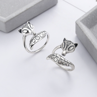 wholesale S925 Sterling Silver Retro Ethnic Style Antiqued Matte Craft 3D Fox Design Adjustable Ring-771FJ/distressed, about 4.4g Adjustable opening