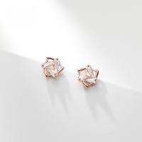 wholesale S925 Sterling Silver Small Hexagram Stud Earrings for Women, Elegant Geometric Triangle Diamond-Inlaid Earrings G3175-S925 Silver Earrings Rose Gold 925 Silver