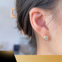 wholesale 18K gold set with natural diamond ear studs for women, single diamond earrings, genuine gold and real diamond, bubble thread ear studs for ear piercing care-18K White 10 points (single piece)