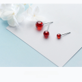wholesale S925 Silver Pomegranate Red Earrings for Women, Lovely Red Sphere Studs, Elegant Retro Minimalist Accessories E6295-0-3