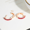 wholesale 18K Rose Gold Pigeon Blood Ruby Earrings, Simple and Elegant Row Set Natural Gemstone Stud Hoop Earrings for Daily Commute-0-2