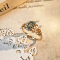 wholesale S925 Sterling Silver Inlaid Natural Moss Agate DunLi New Light Luxury Ring for Women-0-2