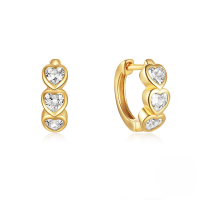 wholesale 925 Sterling Silver Heart-shaped Zircon-accented Ear Hoop Clasp Earrings For Women,ins。-Gold-White Diamond