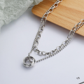 wholesale Metal: S925 Pure Korean-style antique finished Thai silver beaded chain minimalist double-layer circle pendant necklace-0-0