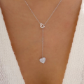 wholesale S925 Sterling Silver Y-Shape Double Heart Pendant Collarbone Necklace with Inlaid Crystals-0-3