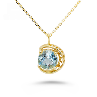 wholesale 9k Gold Fresh and Sweet Light Luxury Advanced Set with Aquamarine Moon Pendant Necklace-Aquamarine Moon Clavicle Necklace 9K