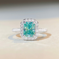 wholesale Platinum 2-carat Radiant Cut Moissanite Ring Paraiba Mint Green Square Prong Setting-0-0