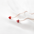 wholesale S925 silver heart-shaped long drop earrings, Korean-style minimalist red diamond love ear thread earrings E6178-0-0