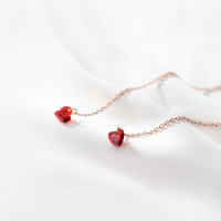 wholesale S925 silver heart-shaped long drop earrings, Korean-style minimalist red diamond love ear thread earrings E6178-S925 silver pair rose gold>925 silver