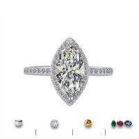 wholesale S925 Sterling Silver Cross-Border Moissanite Marquise Cut 1ct 2ct Ring Light Luxury High-End Feel Live Streaming Foreign Trade Wholesale-1 carat white moissanite (with GRA certificate and black card) US size 6