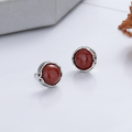 wholesale S925 Silver Retro Vintage Red Agate Minimalist Ethnic Style Creative Trendy Versatile Ear Clips Ear Studs-0-1