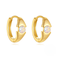 wholesale 925 Sterling Silver Hollow Out Opal Premium Ear Hoops Cuff Hot Sell Zircon Love Heart C-shaped Earrings-Gold #3