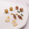 wholesale S925 Gold Plated Enamel Drip Oil Five-Way God of Wealth Five Scripture Floral Bead Pendant Accessory DIY Semi-Finished-0-0