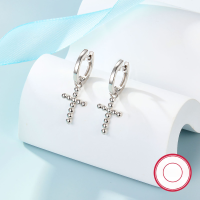 wholesale S925 silver ear studs with gold cross design, fashionable, minimalist, and high-end versatile earrings, a cross-border bestseller-Cross Earrings>925 Silver