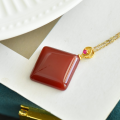 wholesale 925 Silver with Certificate New Chinese-style Square Jade Pendant Bead Agate Carnelian Nothing-Plaque Necklace for Women-0-5