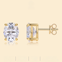 wholesale 925 Sterling Gold-Plated Minimalist Autumn Winter Earrings, Chanel-Style Luxury Advanced Moissanite Studs in Stock-Moissanite 5*7mm