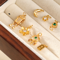 wholesale Metal S925 ancient method silver gold-plated fittings set with crystal turquoise and nanhong beads rattle pendant for DIY bracelet string-May your wishes come true