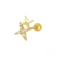 wholesale S925 Sterling Silver Geometric Star Zircon Cartilage Piercing Ear Studs-Gold single #3&gt;925 silver