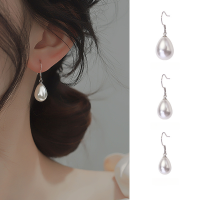 wholesale S925 Sterling Silver Women's Korean Style Small Fresh White Teardrop Shell Pearl Synthetic Pearl Sweet Earrings G2313-S925 silver pair small model 8mm