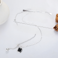 wholesale S925 silver fashion Korean and Japanese black agate beaded tassel double-strand creative design trendy necklace-0-2