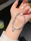 wholesale 999 Silver Lucky Bamboo Knot Agate and Broken Silver Bracelet for Women, Minimalist New Chinese Style Beaded Bracelet-0-23