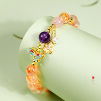 wholesale 925 Sterling Silver Peach Blossom Butterfly Bracelet for Women with Natural Amethyst Beads, Wholesale-Peach Butterfly Bracelet 925 Silver