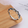 wholesale S925 Sterling Silver Trendy Hip-Hop Street Style Circle Chain Texture Contrast Personality Open-End Ring-0-0