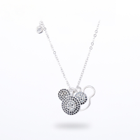wholesale S925 silver plated rose gold Korean retro fashion cute internet-famous zircon geometric cartoon mouse necklace-Platinum necklace 925 silver