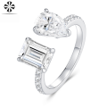 wholesale 925 Sterling Silver Euro-American Fashion Minimalist Open Ring with Square Moissanite, Hypoallergenic and Tarnish-Resistant Women's Luxury High-Quality Ring-0-0