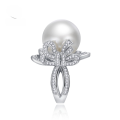 wholesale S925 Sterling Silver European and American Pearl Ring Elegant and Graceful Goddess Style High Carbon Diamond Women's Ring-0-0