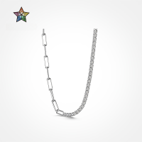 wholesale S925 Sterling Silver Korean Viral Women's Zirconia Row Diamond Chain Link Asymmetrical Design High-End Pendant Necklace-Gold DY190834-SG-WH 925 silver